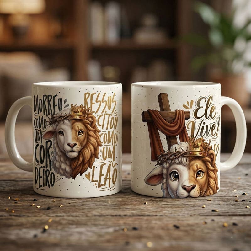 Arte Caneca Morreu como Cordeiro Ressuscitou como Leão | PNG + PDF Sublimação - imagem 2