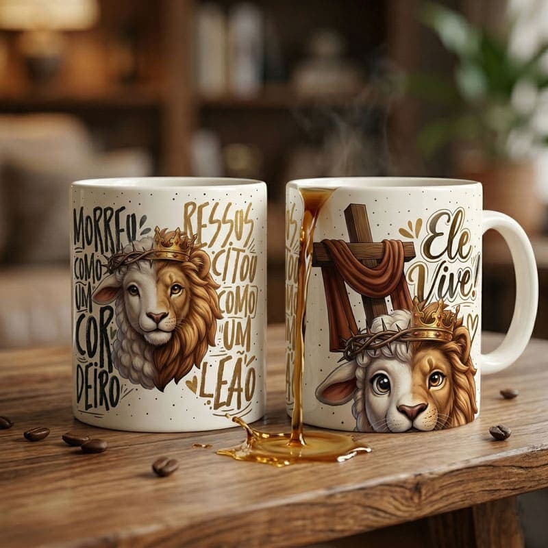Arte Caneca Morreu como Cordeiro Ressuscitou como Leão | PNG + PDF Sublimação - imagem 5