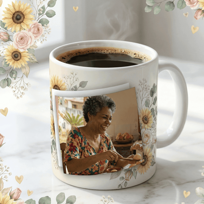 Arte Caneca Dia das Mães Floral Girassol com Foto | PNG + PDF + AI Sublimação - imagem 4