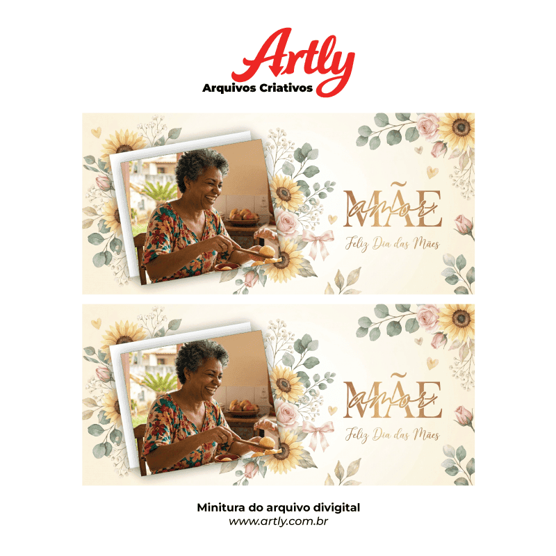 Arte Caneca Dia das Mães Floral Girassol com Foto | PNG + PDF + AI Sublimação - imagem 3