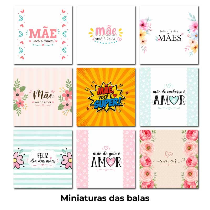 Kit 10 Cartões Dia das Mães com Balas | 20 Artes PNG Imprimíveis - imagem 2