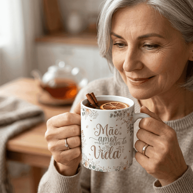 Arte Caneca Mãe Amor Além da Vida | PNG + PDF + AI Sublimação Floral