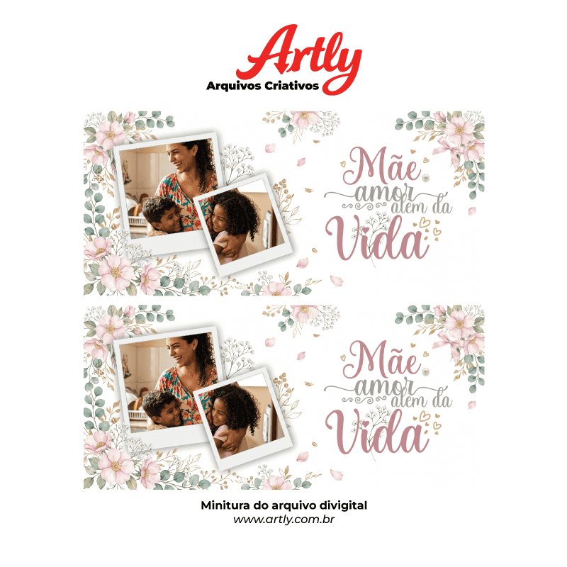 Arte Caneca Mãe Amor Além da Vida | PNG + PDF + AI Sublimação Floral - imagem 4