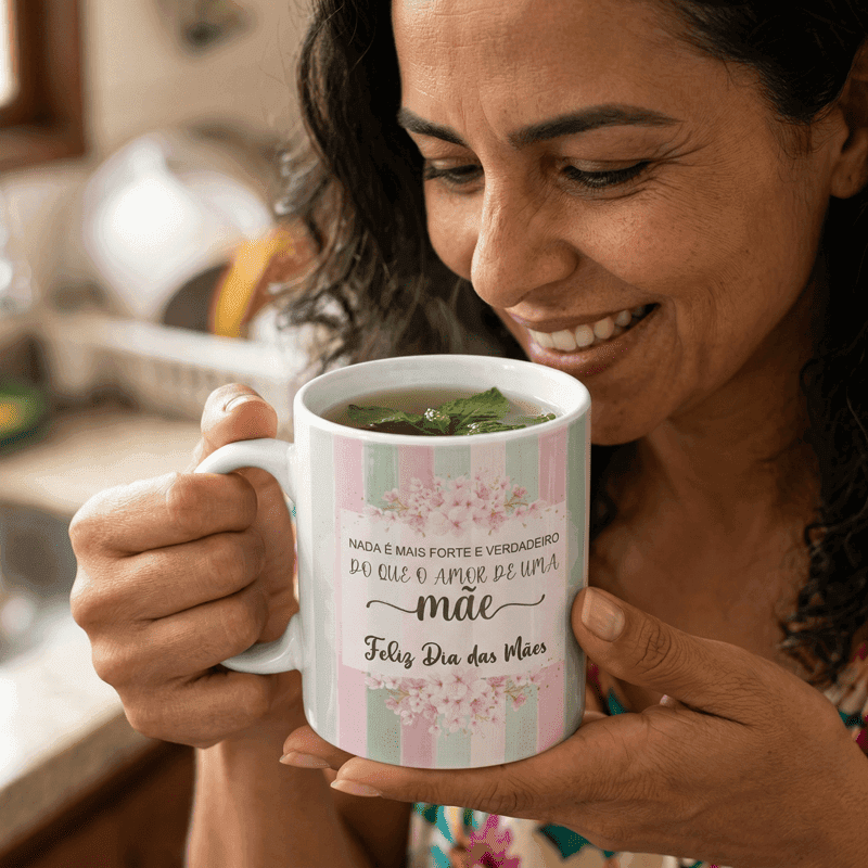 Arte Caneca Amor de Mãe Dia das Mães Listrada Floral | PNG + PDF + AI - imagem 5