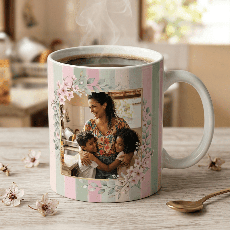 Arte Caneca Amor de Mãe Dia das Mães Listrada Floral | PNG + PDF + AI - imagem 2