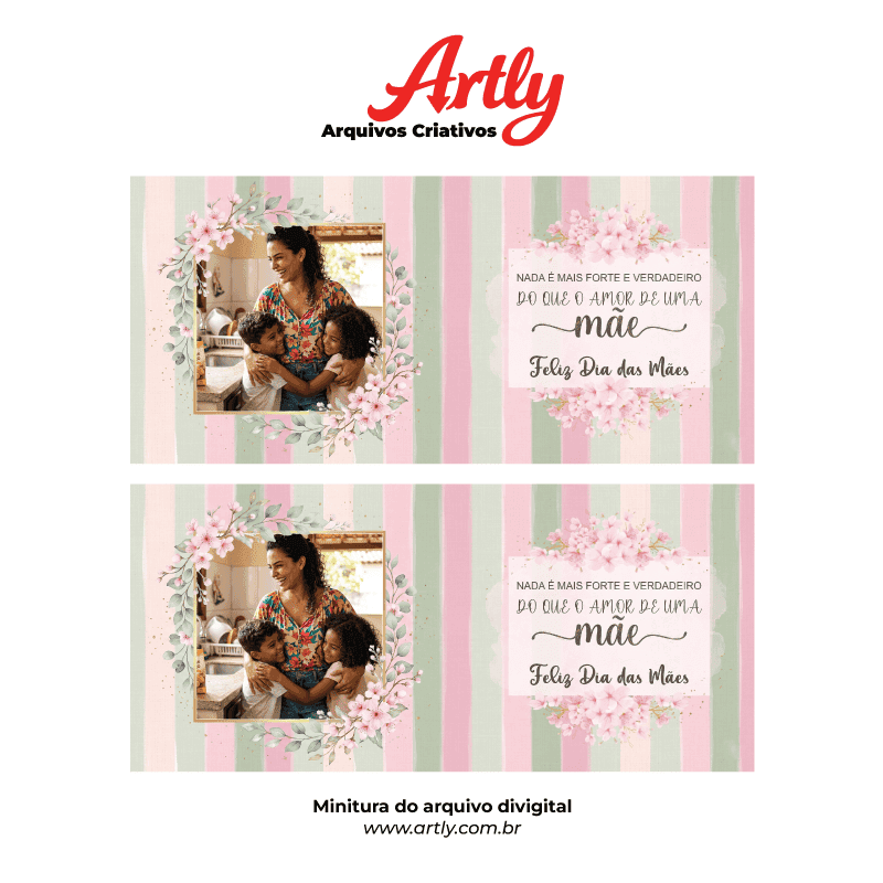 Arte Caneca Amor de Mãe Dia das Mães Listrada Floral | PNG + PDF + AI - imagem 3