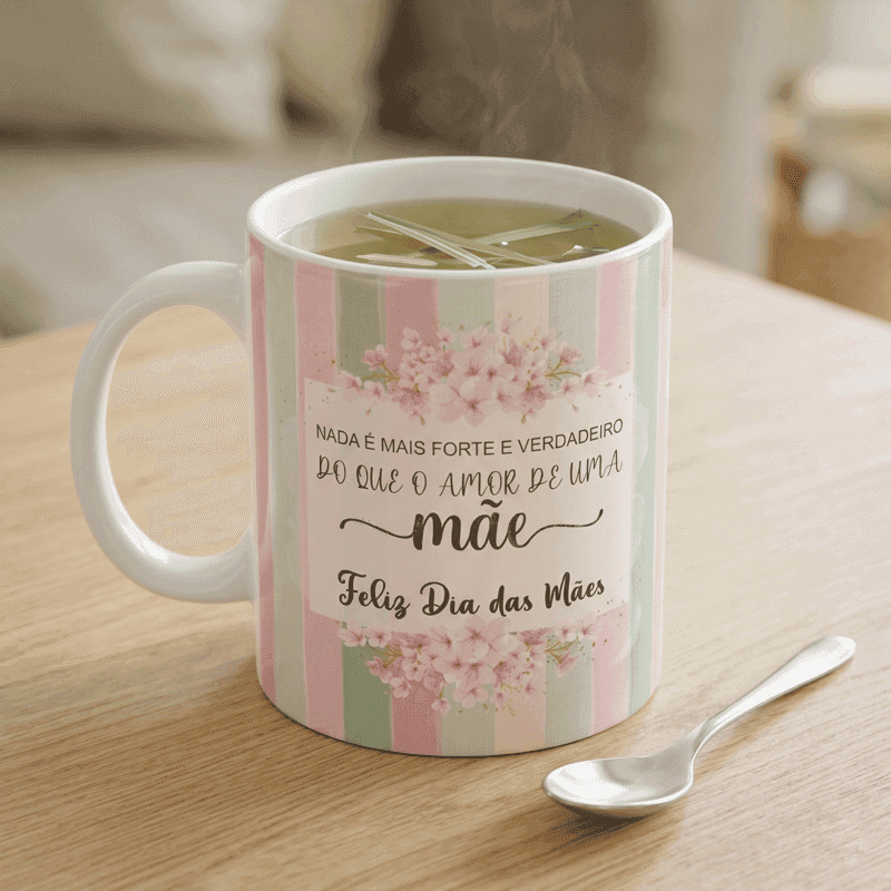 Arte Caneca Amor de Mãe Dia das Mães Listrada Floral | PNG + PDF + AI - imagem 4