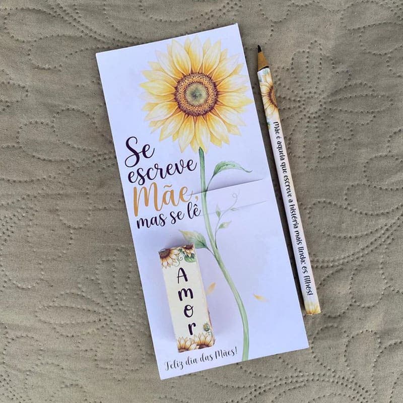 Card Dia das Mães Girassol com Lápis e Bala | Arquivo Digital Studio, PNG e PDF - imagem 3