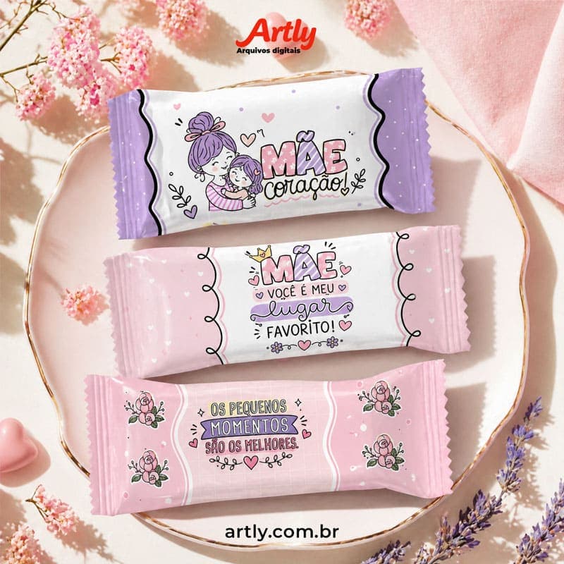 9 Embalagens de Balas Personalizadas Dia das Mães (Modelos Variados) | Arquivo Digital PNG + PDF + Studio - imagem 3