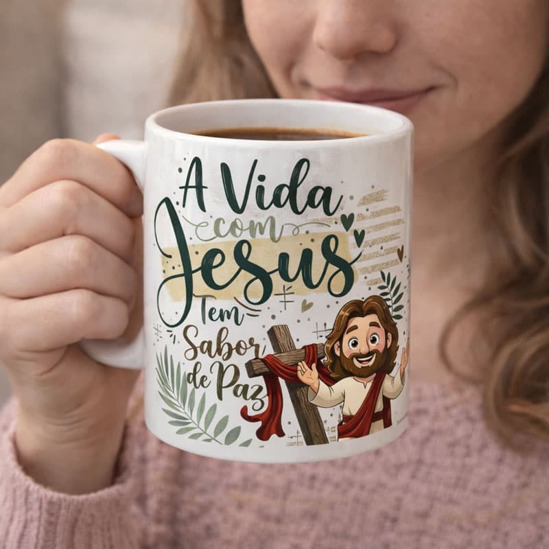 Arte Caneca A Vida com Jesus Tem Sabor de Paz | PNG + PDF Sublimação - imagem 5