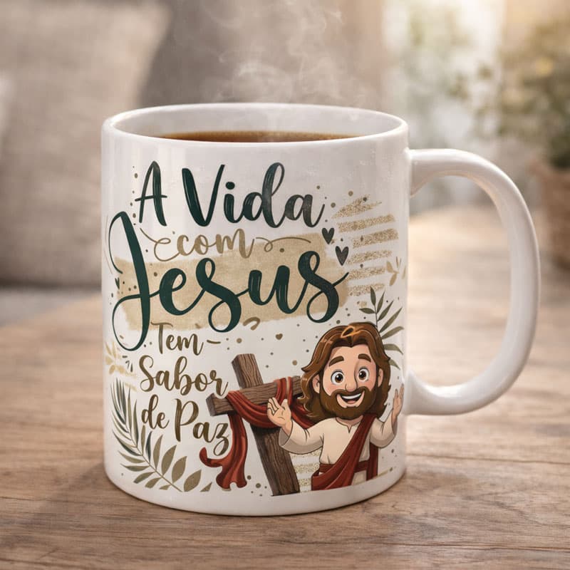 Arte Caneca A Vida com Jesus Tem Sabor de Paz | PNG + PDF Sublimação - imagem 2