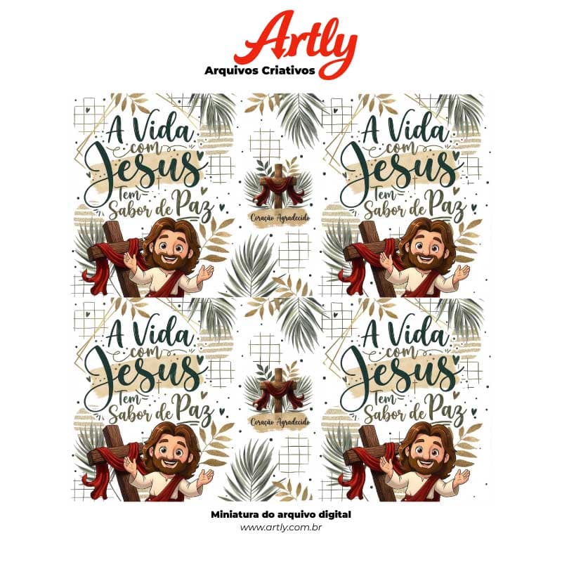 Arte Caneca A Vida com Jesus Tem Sabor de Paz | PNG + PDF Sublimação - imagem 3