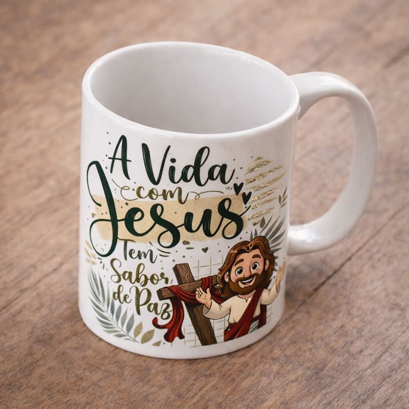 Arte Caneca A Vida com Jesus Tem Sabor de Paz | PNG + PDF Sublimação - imagem 4