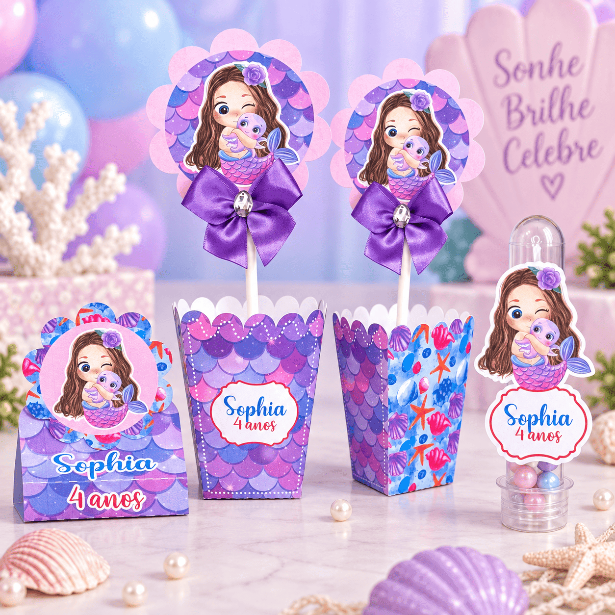 Kit Festa Personalizado Sereia | Arquivo Digital PDF + Studio Silhouette + JPG - imagem 3