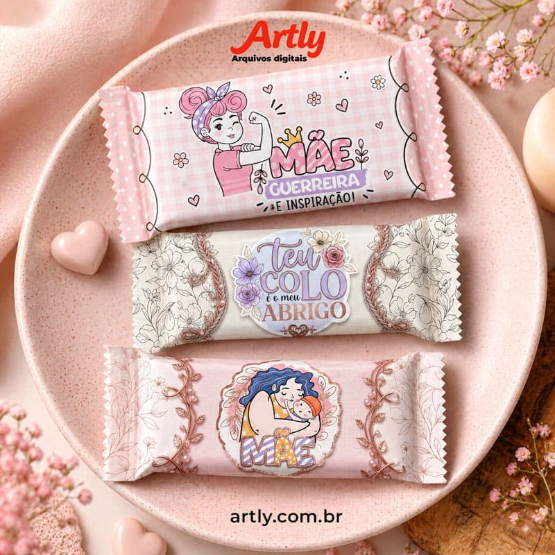 9 Embalagens de Balas Personalizadas Dia das Mães (Coleção Delicada e Floral) | PNG + PDF + Studio - imagem 3