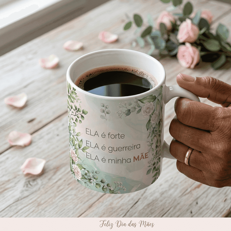 Arte Caneca Dia das Mães Ela é Forte e Guerreira | PNG + PDF + AI Personalizada - imagem 4