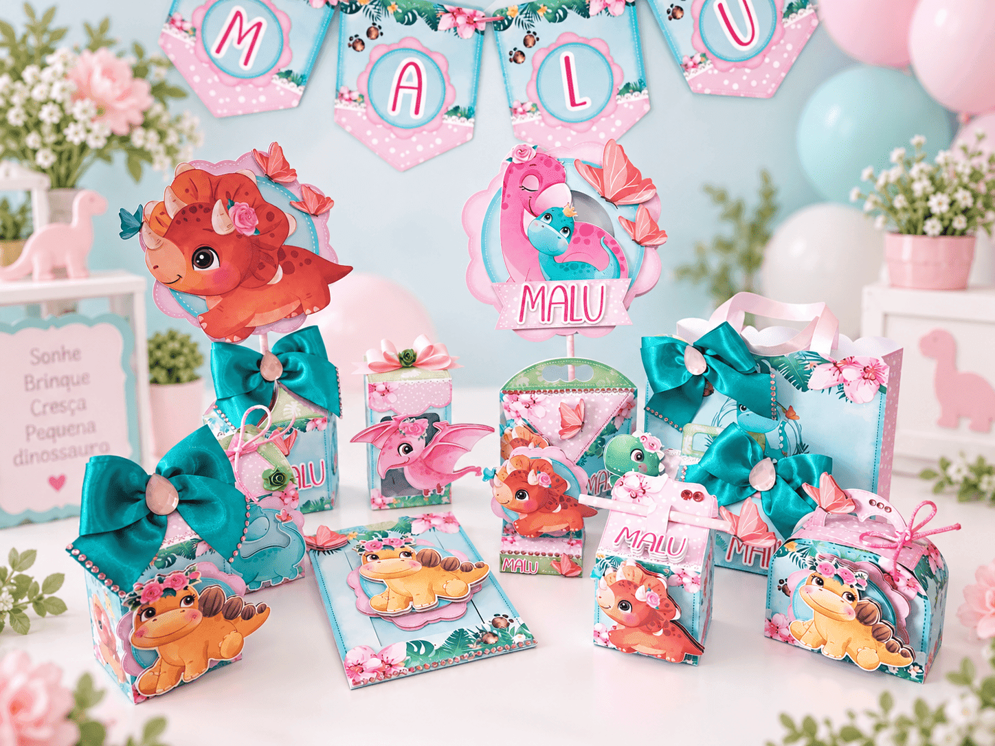 Kit Festa Personalizado Dinossauro Baby | Arquivo Digital PDF + Studio Silhouette + Fonte