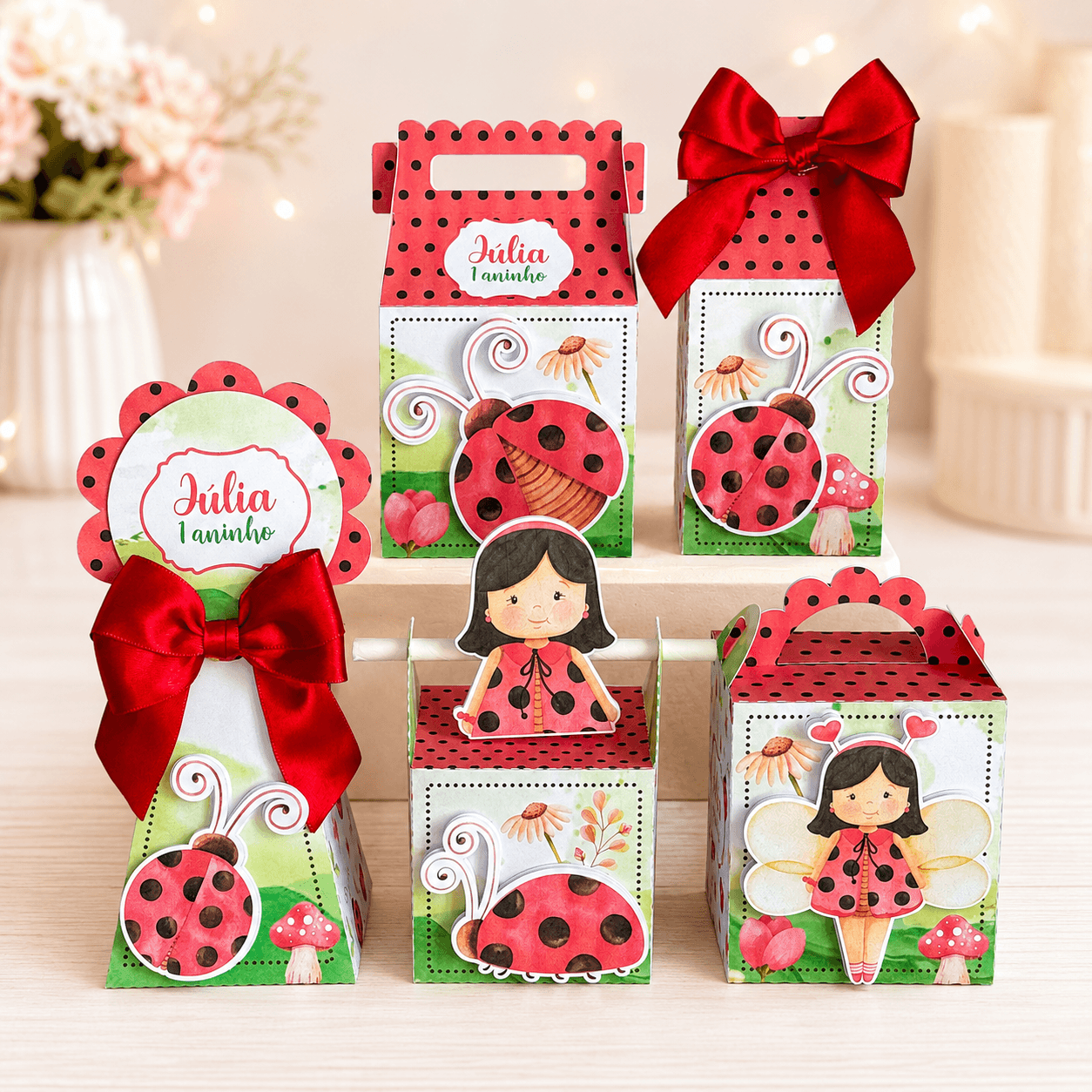 Kit Festa Personalizado Joaninha | Arquivo Digital PDF + Studio Silhouette