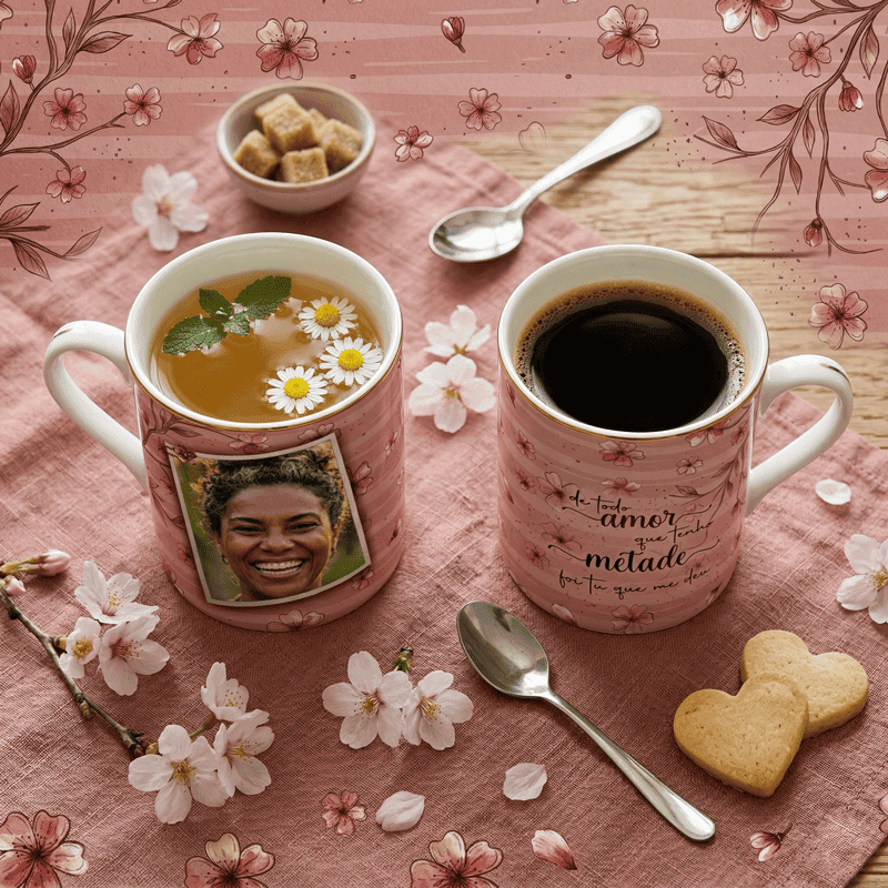 Arte Caneca Floral Dia das Mães com Foto | PNG + PDF + AI