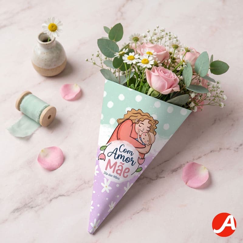 Envelope para Flores Dia das Mães “Com Amor, Mãe” | PNG + PDF + Studio