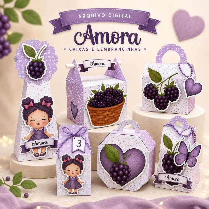 Kit Festa Personalizado Amora | 6 Caixas | PDF + Studio + JPG + Fonte