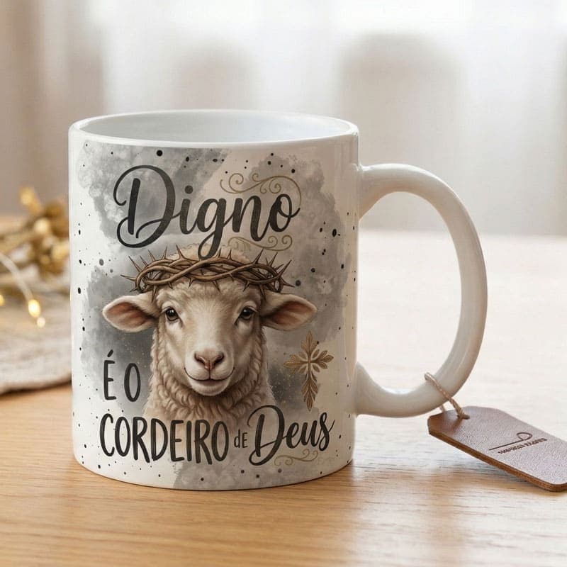 Arte Caneca Digno é o Cordeiro de Deus | PNG + PDF Sublimação Cristã - imagem 5