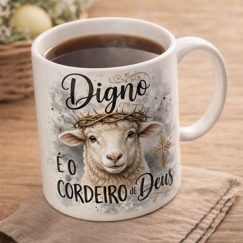 Arte Caneca Digno é o Cordeiro de Deus | PNG + PDF Sublimação Cristã - imagem 6
