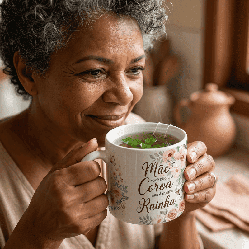 Arte Caneca Dia das Mães Minha Rainha Floral | PNG + PDF + AI Sublimação - imagem 2