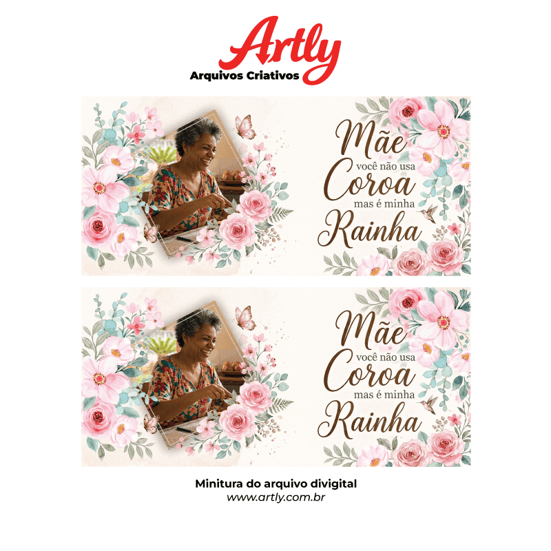Arte Caneca Dia das Mães Minha Rainha Floral | PNG + PDF + AI Sublimação - imagem 4
