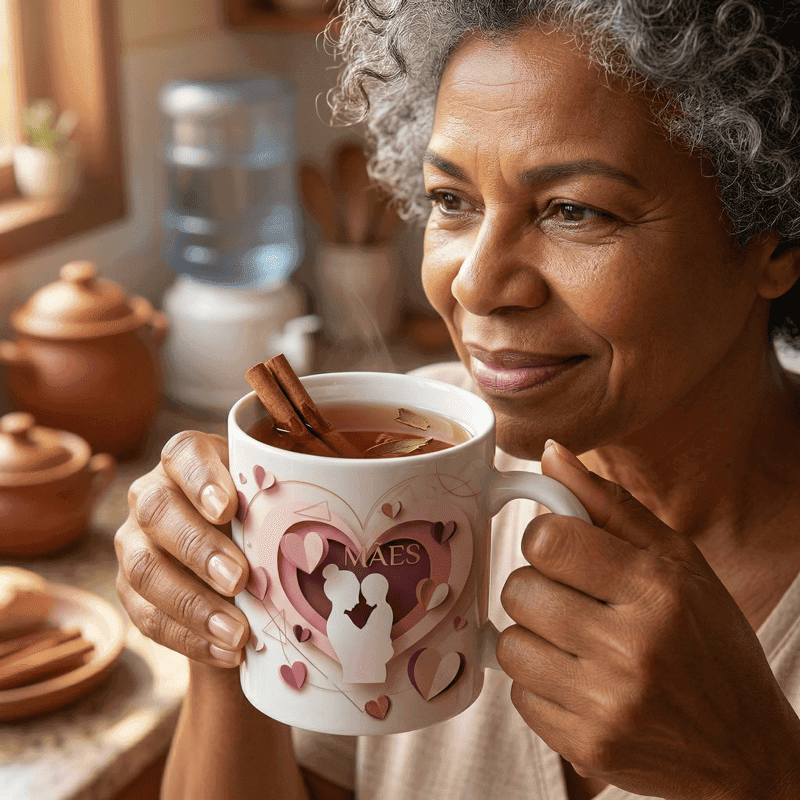 Arte Caneca Dia das Mães Coração 3D Personalizada | PNG + PDF + AI Sublimação - imagem 2