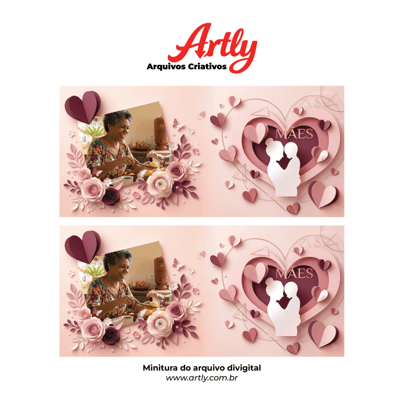 Arte Caneca Dia das Mães Coração 3D Personalizada | PNG + PDF + AI Sublimação - imagem 3