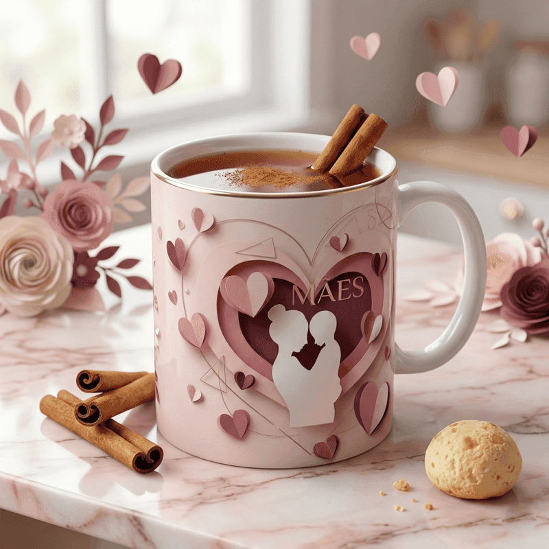 Arte Caneca Dia das Mães Coração 3D Personalizada | PNG + PDF + AI Sublimação - imagem 4