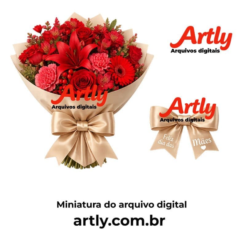 Buquê de Flores Vermelhas Dia das Mães para Lembrancinha com Chocolate | Arquivo PDF e Studio (Modelo Premium) - imagem 2