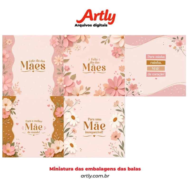 5 Cartões + 5 Embalagens para Balas Dia das Mães | PNG + PDF + Studio - imagem 2