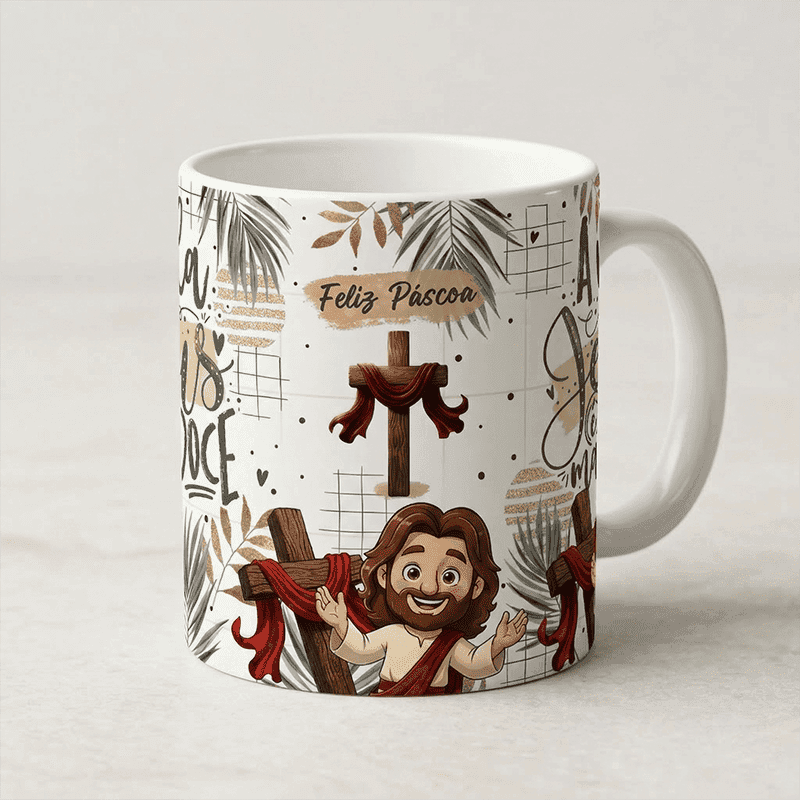 Arte Caneca Páscoa Cristã A Vida com Jesus é Mais Doce | PNG + PDF Sublimação - imagem 2