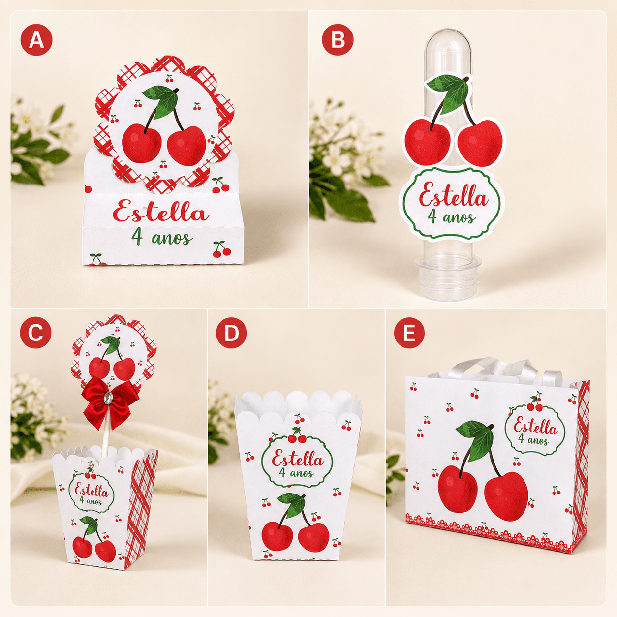 Kit Festa Personalizado Cerejinha | Arquivo Digital PDF + Studio Silhouette + JPG - imagem 3